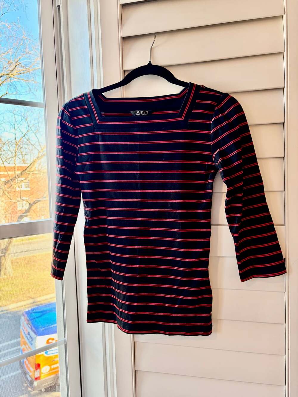 Lauren Ralph Lauren Nautical Striped Square Neck 3/4 Sleeve Parisian Prep